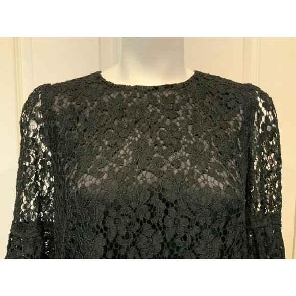 Dolce & Gabbana Black Floral Lace Dress W/ Bell Sleeves, Size 4 (US) 40 (IT) - Picture 2 of 10